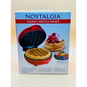 Nostalgia MyMini Red Waffle Maker Compact Size Non Stick Cooking Surfaces